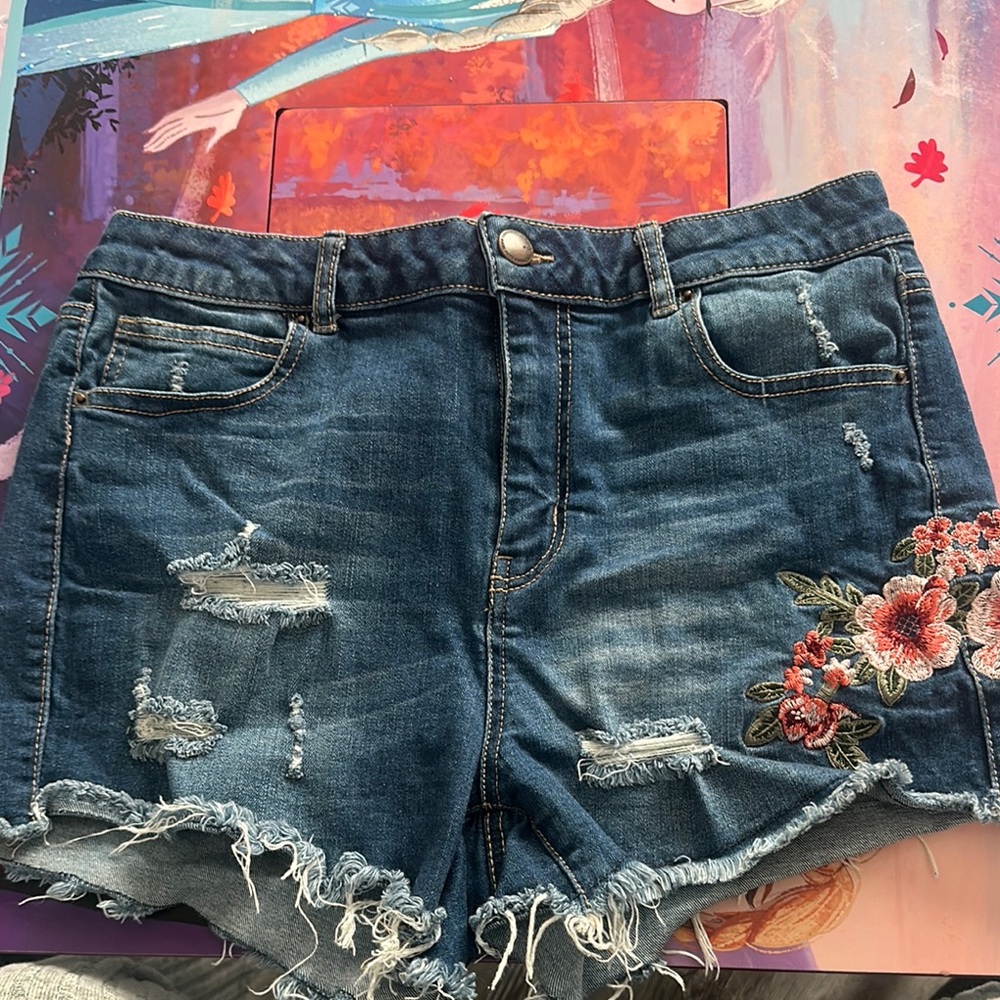 Embroidered Denim Shorts